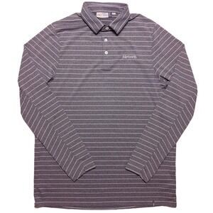 KJUS Isleworth CC Long Sleeve Performance Polo‎ Shirt Gray Striped Large L